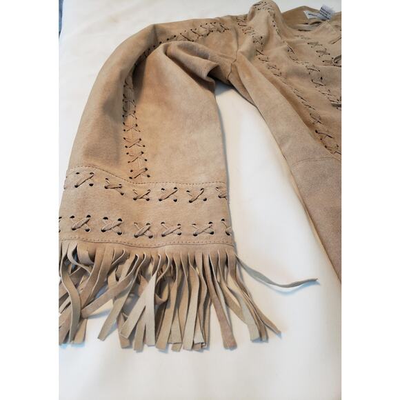 Newport News Tan Genuine Suede Fringe Coat Jacket Duster Western Boho sz 1X - Picture 13 of 16